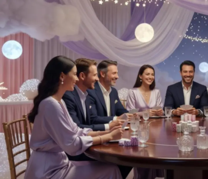 Pókerasztal pasztell fényekkel, elegáns zsetonokkal és társasági hangulattal